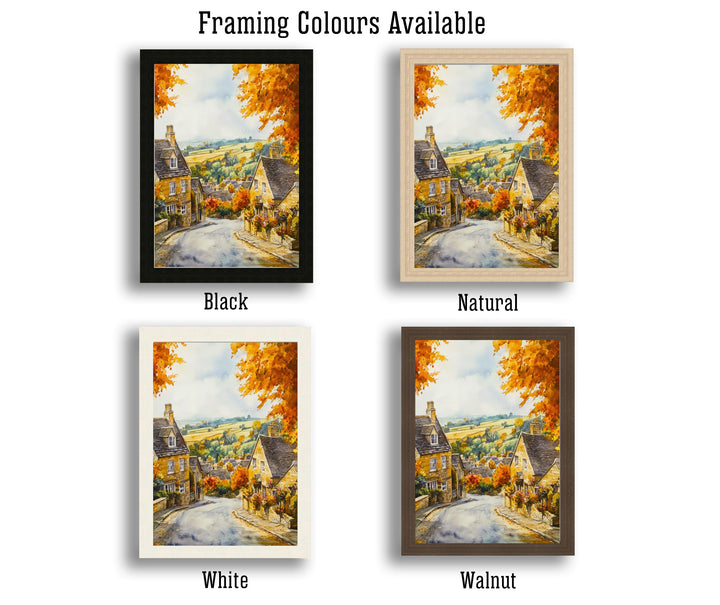 Broadway Watercolour Painting Poster Cotswolds England Wall Art Countryside Village Print Decor Gift for UK Nature Lovers and Fans of Scenic