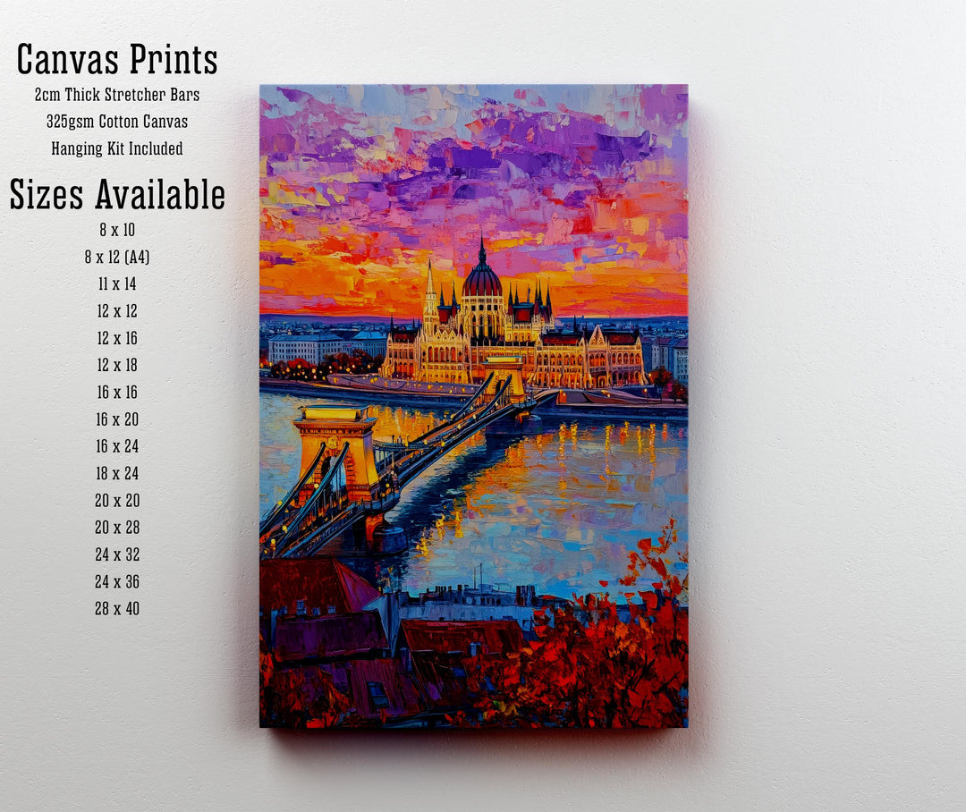 Budapest Oil Painting Poster Hungary Wall Art Danube River City Print Parliament Building Skyline Decor Gift for Europe Lovers and Fans