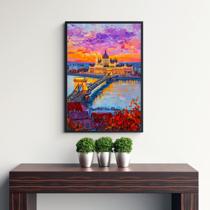 Budapest Oil Painting Poster Hungary Wall Art Danube River City Print Parliament Building Skyline Decor Gift for Europe Lovers and Fans