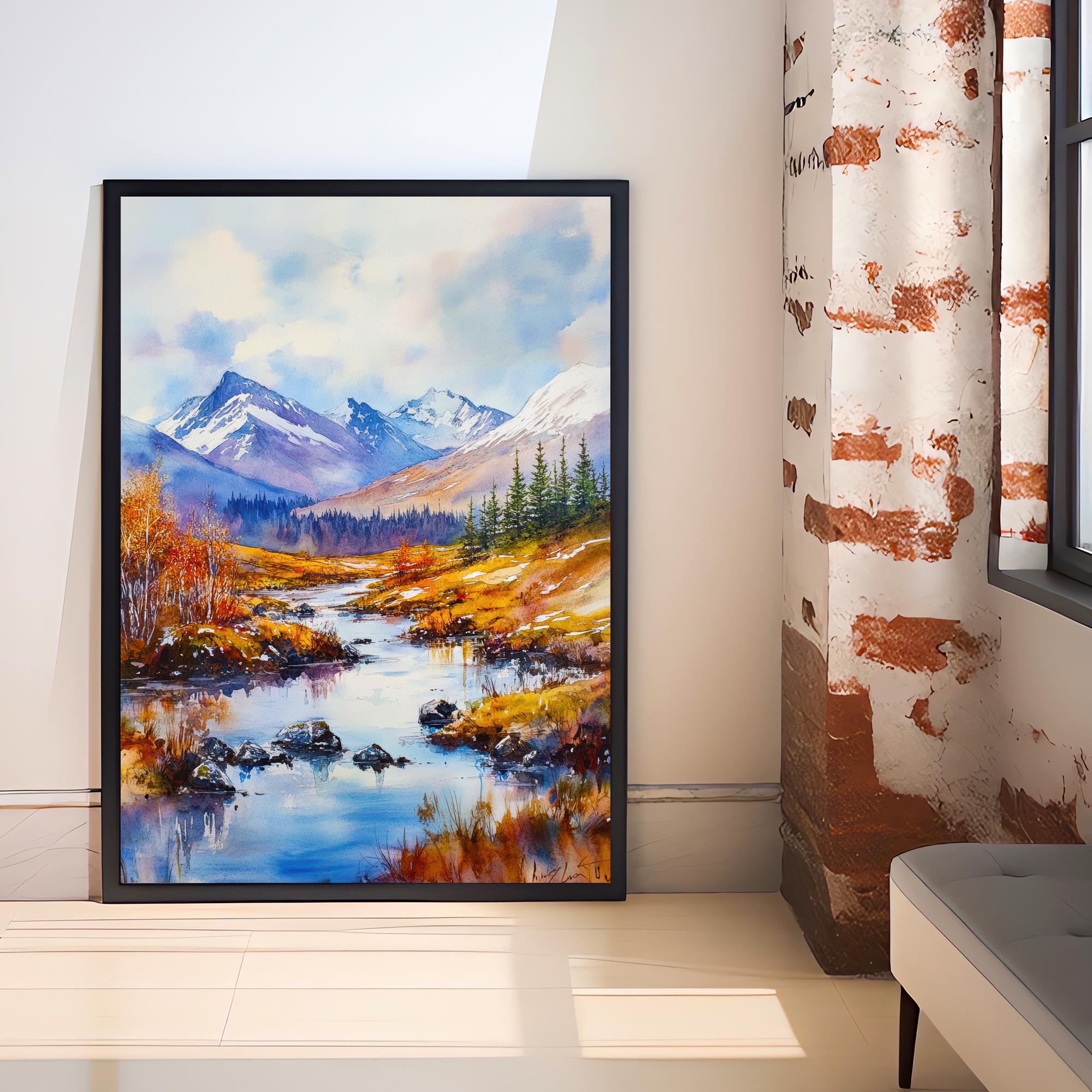 Cairngorms Watercolour Poster Painting Scotland Wall Art National Park Mountain Landscape Print Gift for UK Nature Lovers and Fans of Scenic