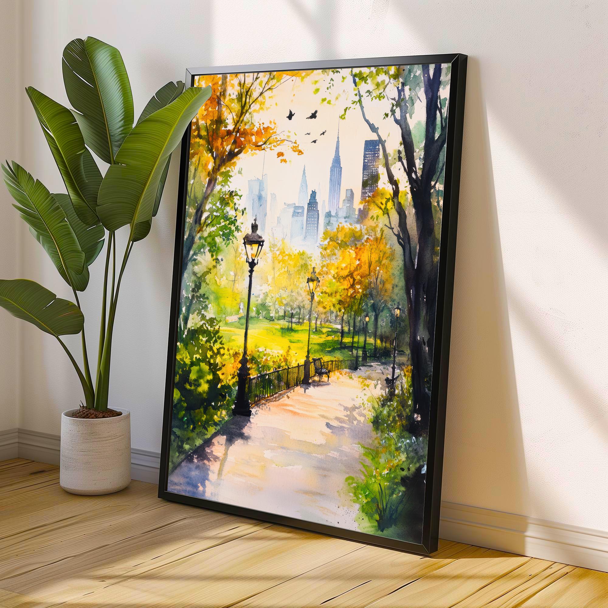 Central Park New York Watercolor Painting Poster USA Wall Art Manhattan City Print Gift for American Travel Lovers and Fans of Scenic Urban