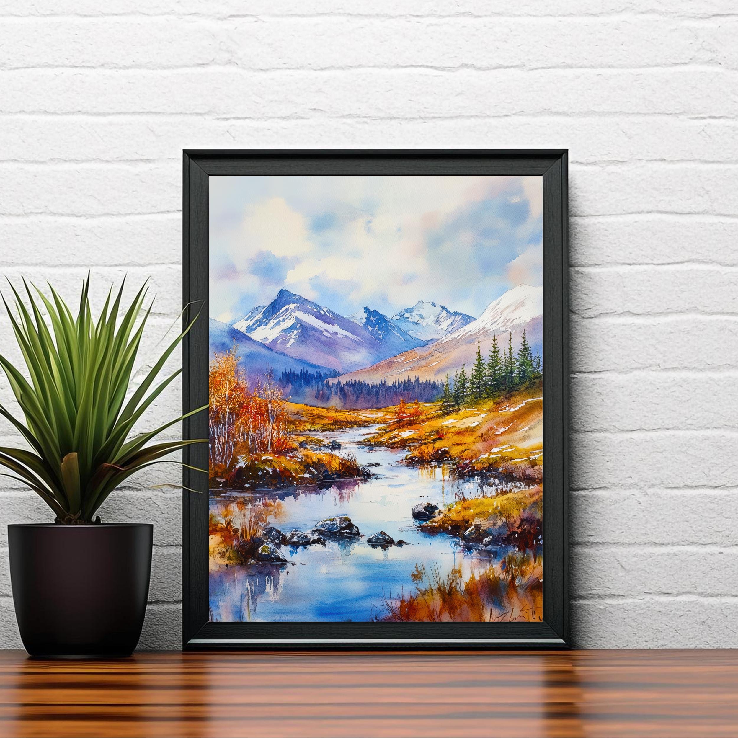Cairngorms Watercolour Painting Poster Scotland Wall Art National Park Mountain Landscape Print Gift for UK Nature Lovers and Fans of Scenic