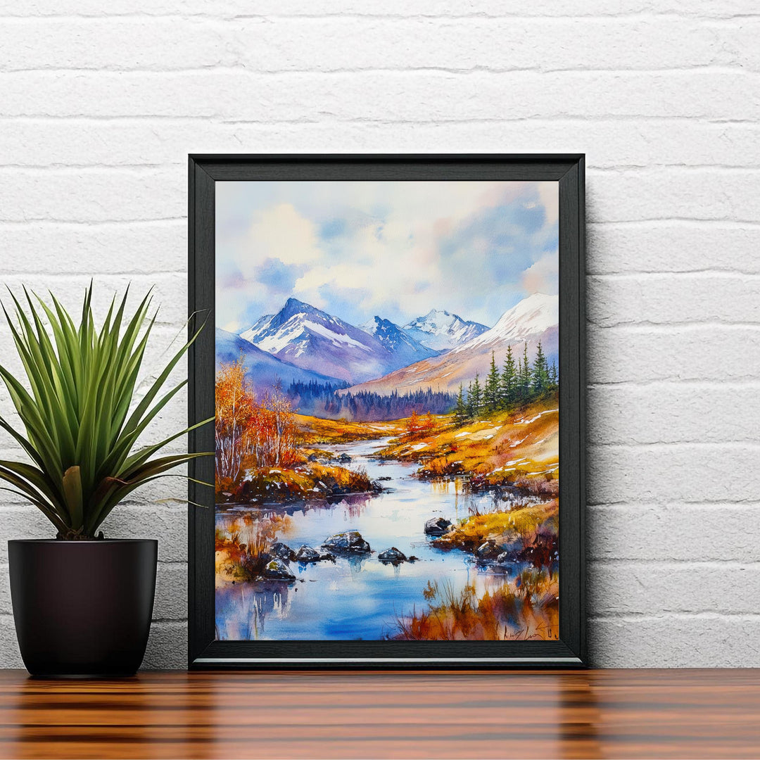 Cairngorms Watercolour Painting Poster Scotland Wall Art National Park Mountain Landscape Print Gift for UK Nature Lovers and Fans of Scenic