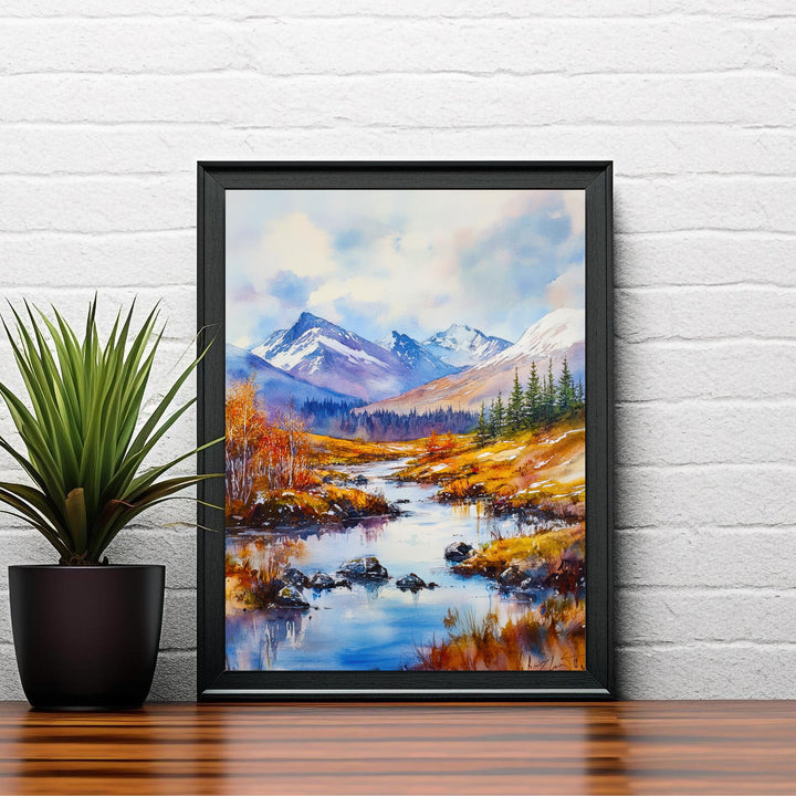 Cairngorms Watercolour Painting Poster Scotland Wall Art National Park Mountain Landscape Print Gift for UK Nature Lovers and Fans of Scenic