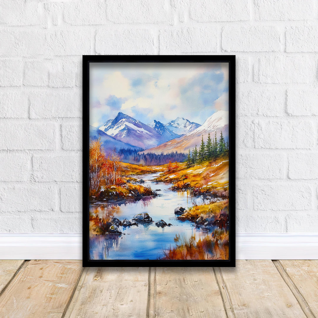 Cairngorms Watercolour Painting Poster Scotland Wall Art National Park Mountain Landscape Print Gift for UK Nature Lovers and Fans of Scenic