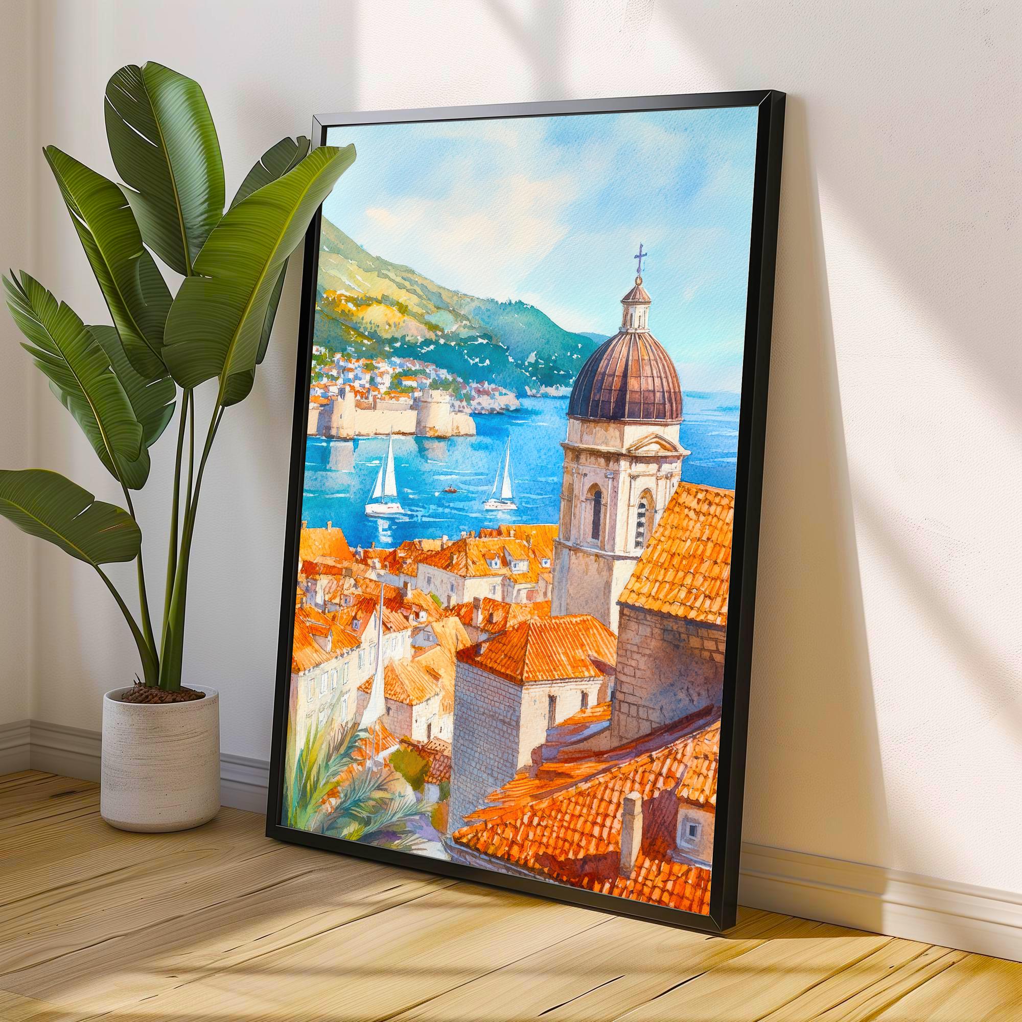 Dubrovnik Croatia Watercolor Painting Poster Wall Art Adriatic Coastal City Print Gift for Europe Travel Lovers and Fans of Scenic Historic