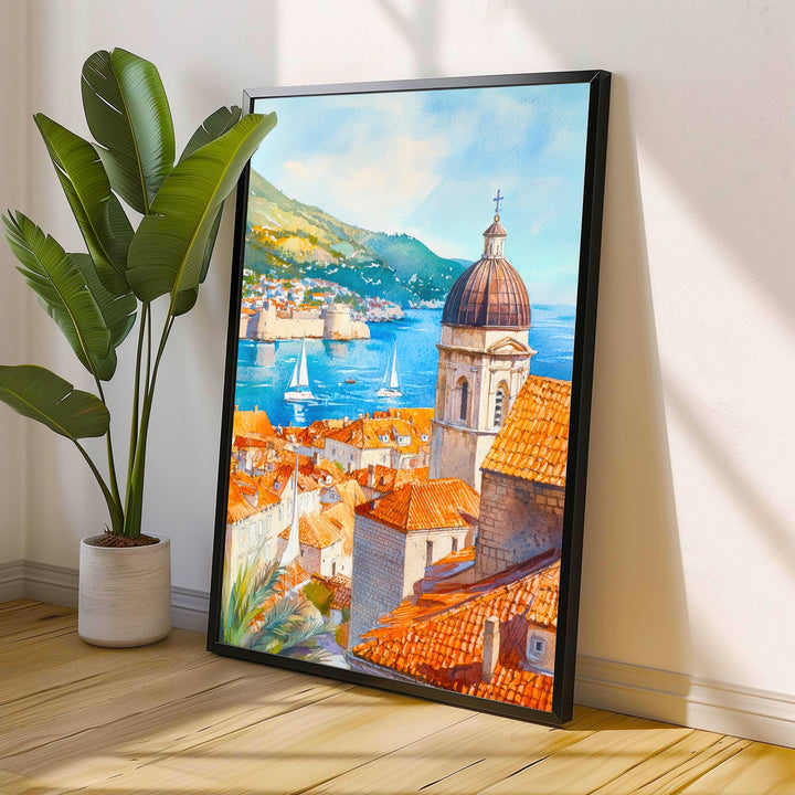 Dubrovnik Croatia Watercolor Painting Poster Wall Art Adriatic Coastal City Print Gift for Europe Travel Lovers and Fans of Scenic Historic