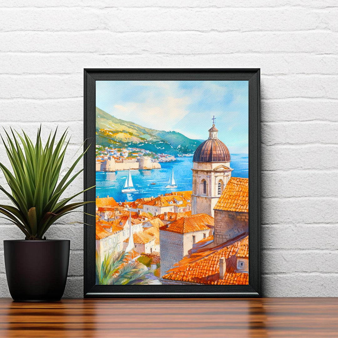 Dubrovnik Croatia Watercolor Painting Poster Wall Art Adriatic Coastal City Print Gift for Europe Travel Lovers and Fans of Scenic Historic