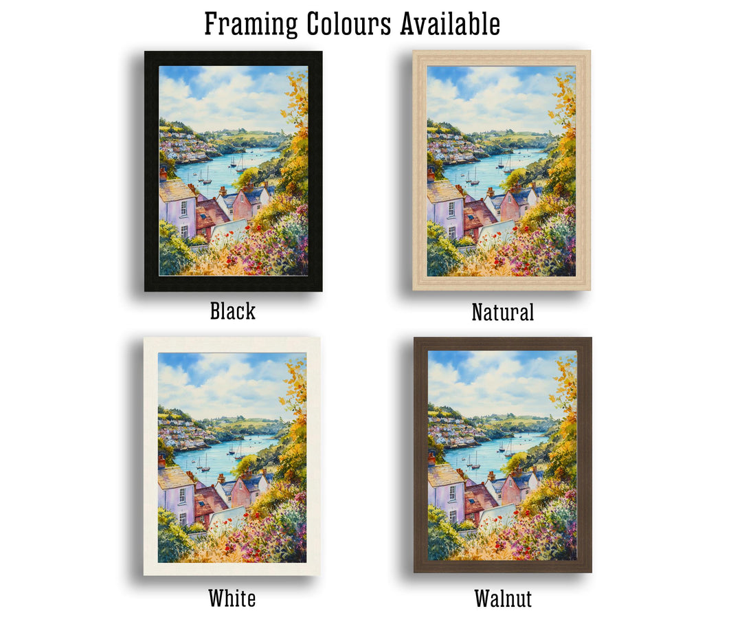 Fowey Cornwall Watercolour Painting Poster England Wall Art Coastal Harbour Print Gift for UK Travel Lovers and Fans of Scenic Cornish