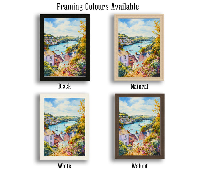 Fowey Cornwall Watercolour Painting Poster England Wall Art Coastal Harbour Print Gift for UK Travel Lovers and Fans of Scenic Cornish