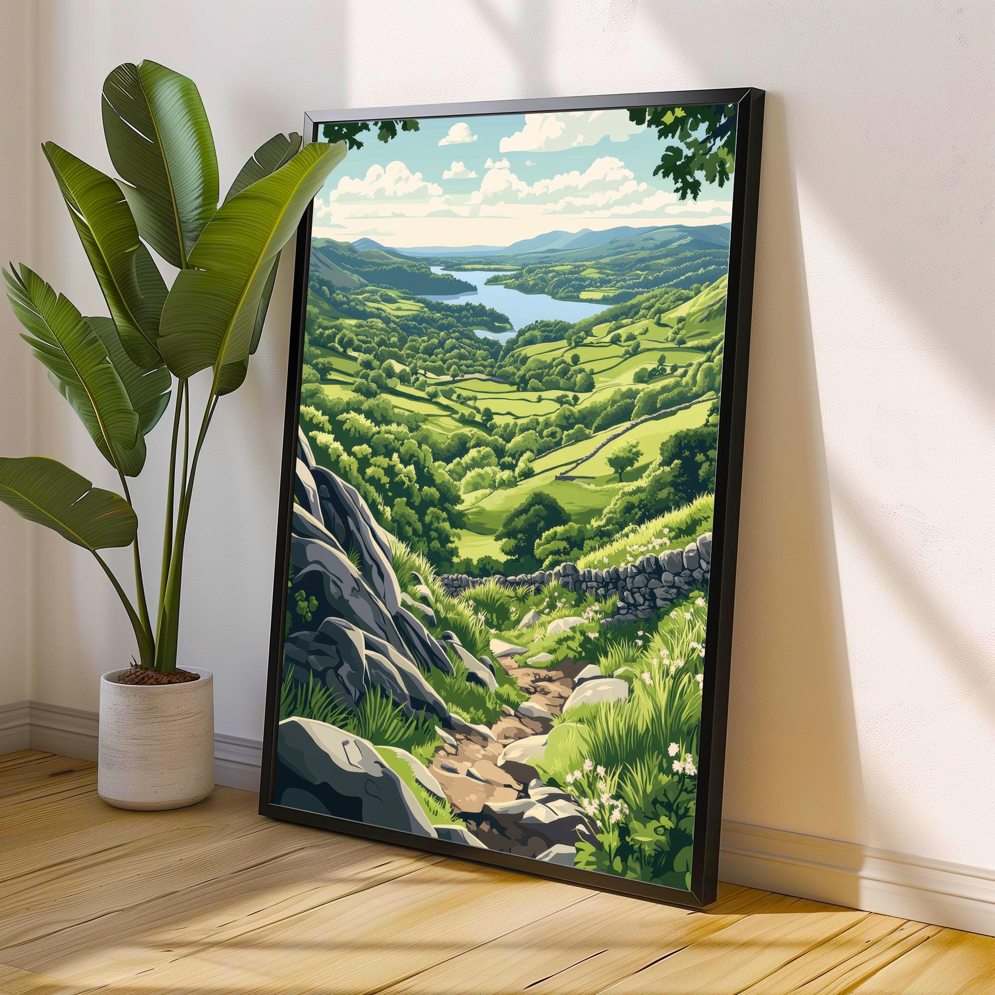 Gowbarrow Fell Watercolour Painting Poster Lake District England Wall Art Countryside Landscape Print Gift for UK Travel Lovers and Fans