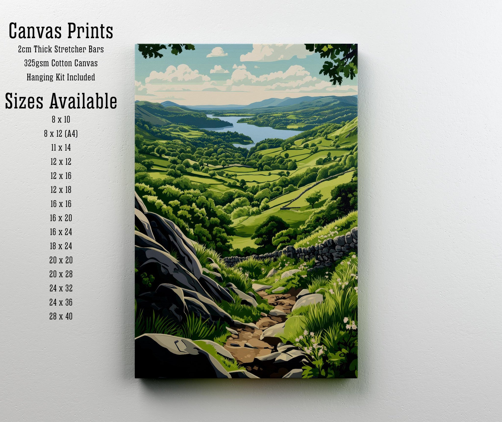 Gowbarrow Fell Watercolour Painting Poster Lake District England Wall Art Countryside Landscape Print Gift for UK Travel Lovers and Fans