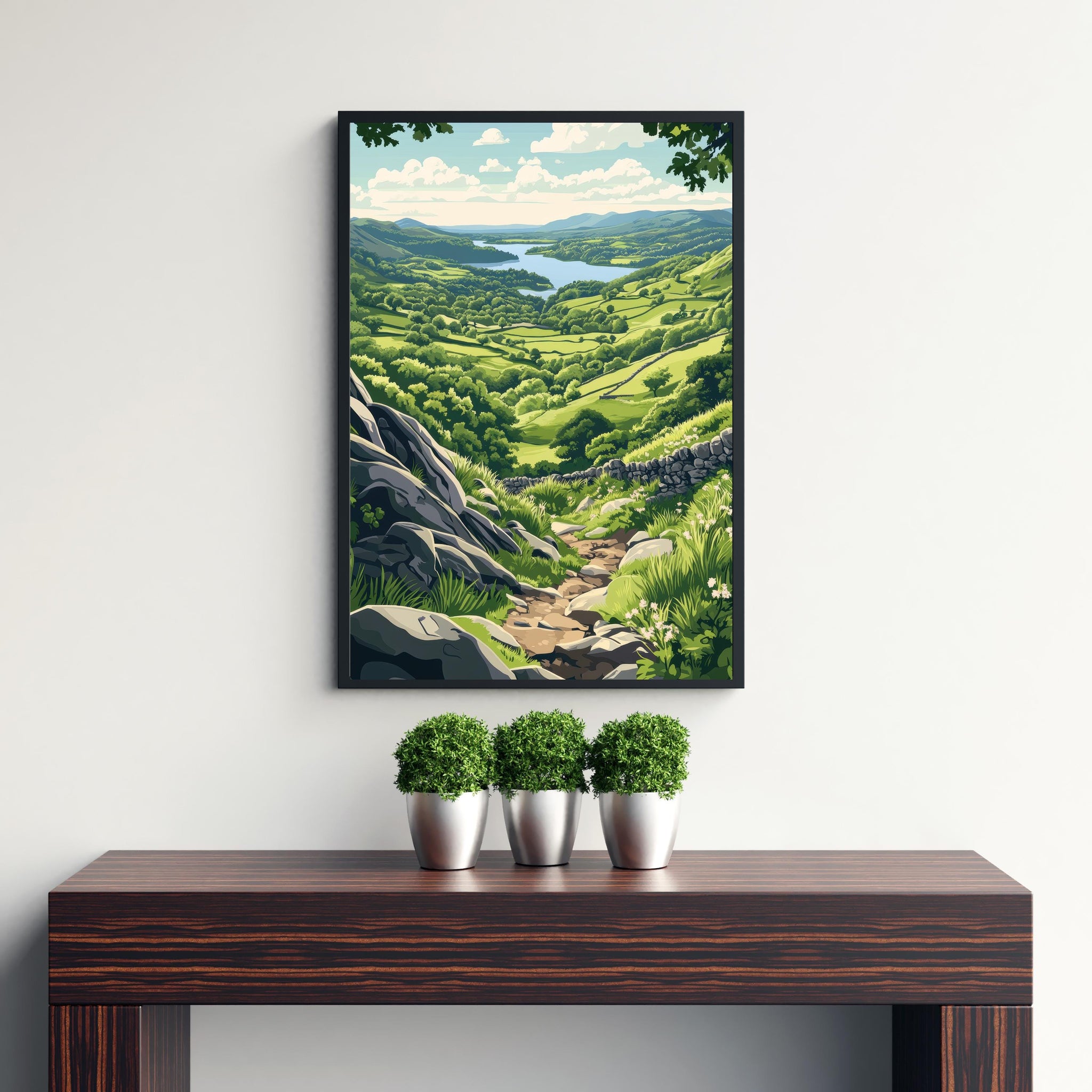 Gowbarrow Fell Watercolour Painting Poster Lake District England Wall Art Countryside Landscape Print Gift for UK Travel Lovers and Fans