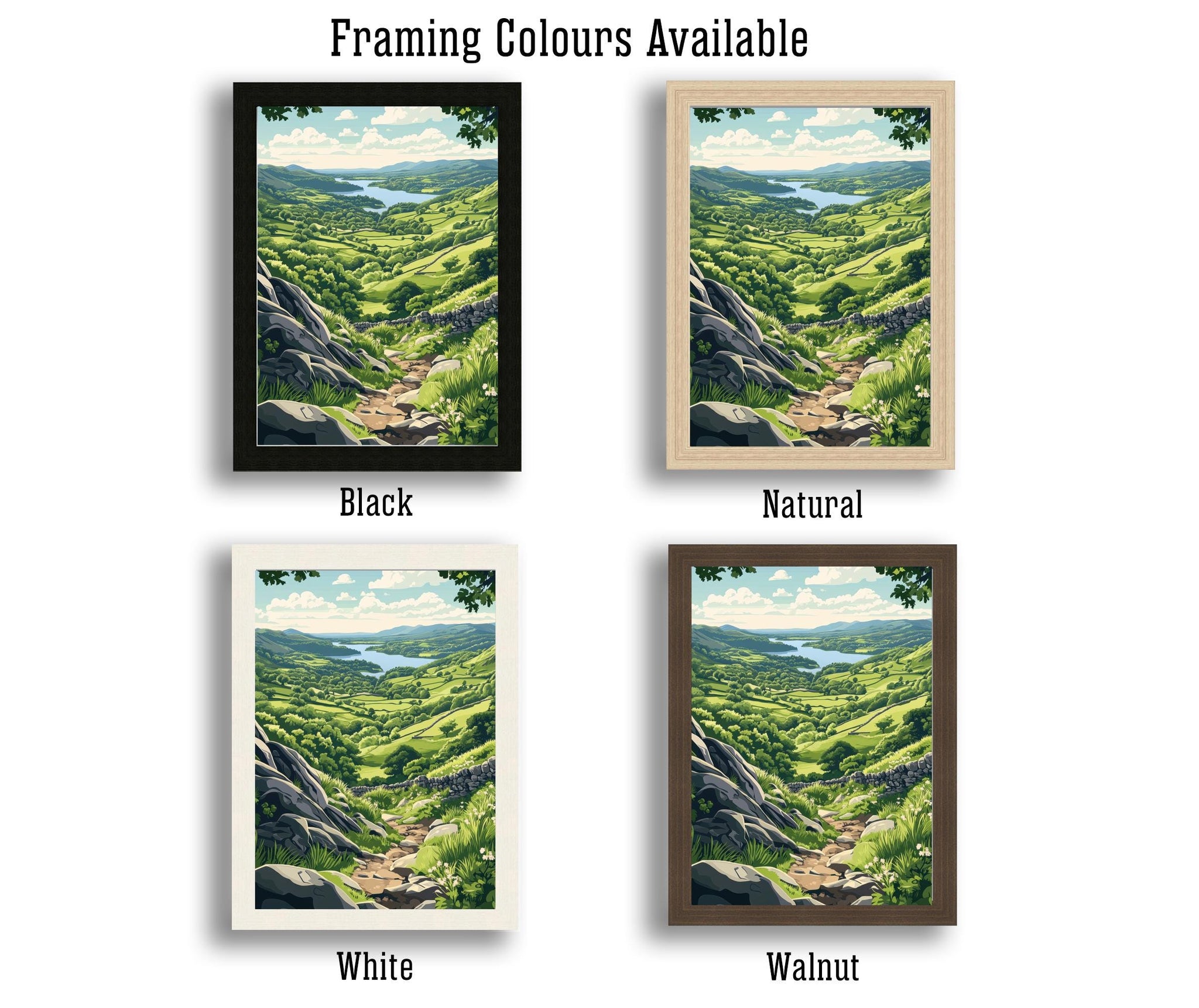 Gowbarrow Fell Watercolour Painting Poster Lake District England Wall Art Countryside Landscape Print Gift for UK Travel Lovers and Fans