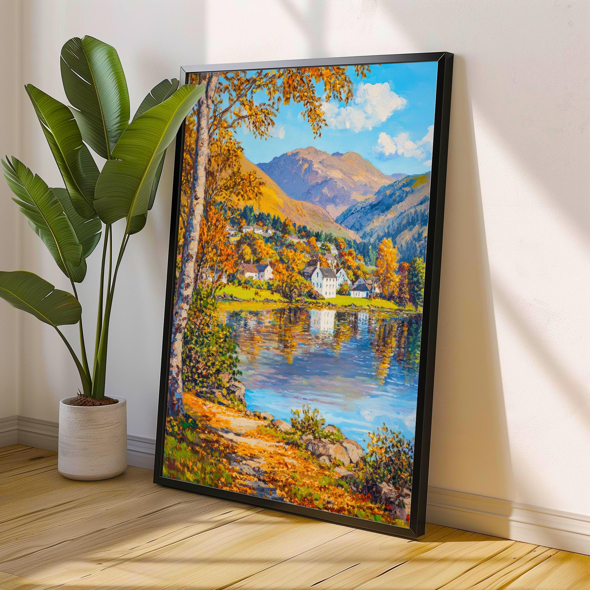 Grasmere Oil Painting Poster Lake District England Wall Art Countryside Landscape Print Gift for UK Travel Lovers and Fans of Scenic