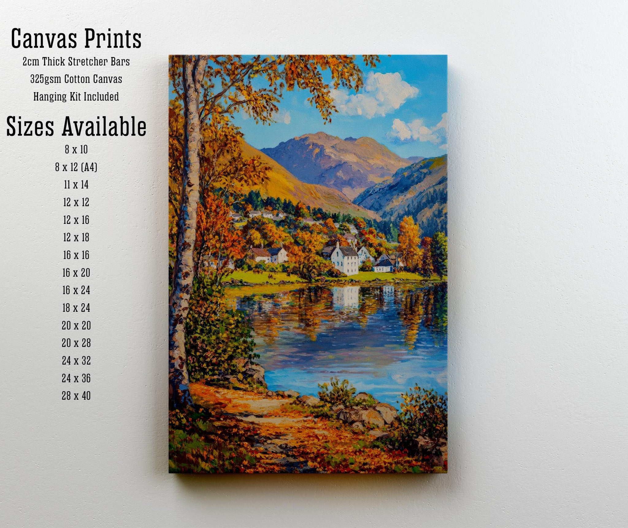 Grasmere Oil Painting Poster Lake District England Wall Art Countryside Landscape Print Gift for UK Travel Lovers and Fans of Scenic