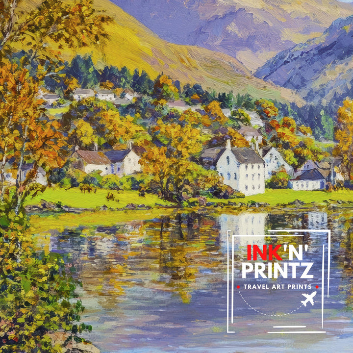 Grasmere Oil Painting Poster Lake District England Wall Art Countryside Landscape Print Gift for UK Travel Lovers and Fans of Scenic