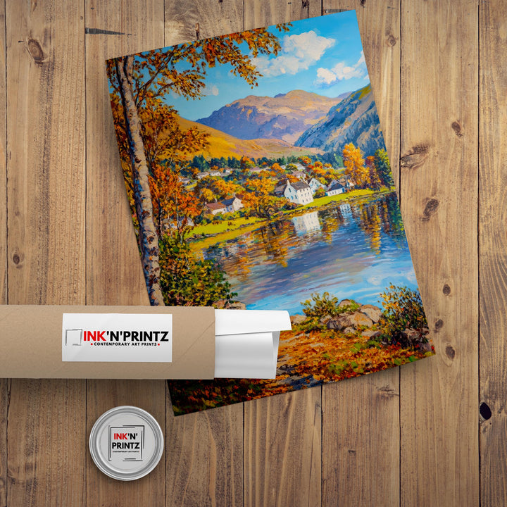 Grasmere Oil Painting Poster Lake District England Wall Art Countryside Landscape Print Gift for UK Travel Lovers and Fans of Scenic