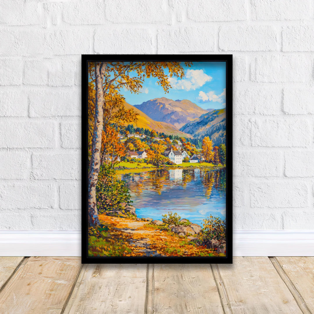 Grasmere Oil Painting Poster Lake District England Wall Art Countryside Landscape Print Gift for UK Travel Lovers and Fans of Scenic