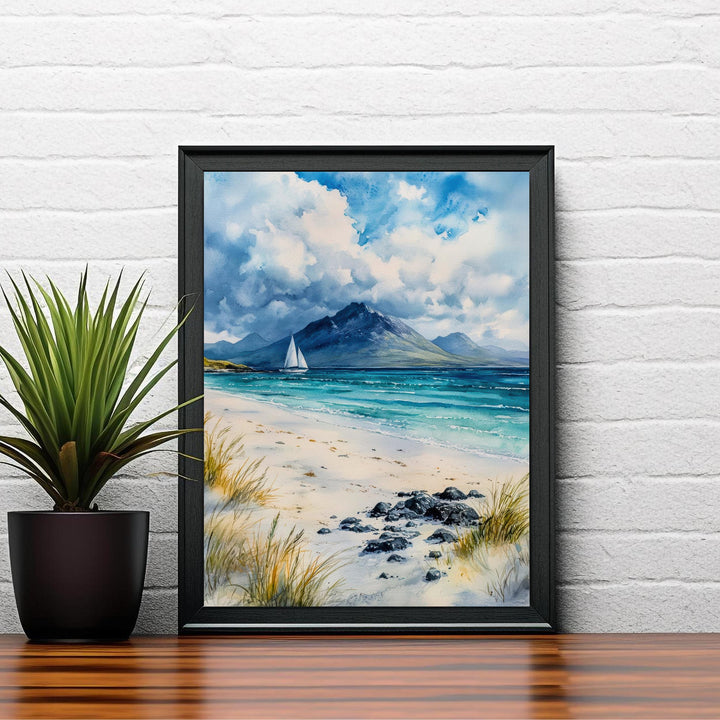 Isle of Arran Watercolour Painting Poster Scotland Wall Art Coastal Landscape Print Gift for UK Travel Lovers and Fans of Scenic Scottish