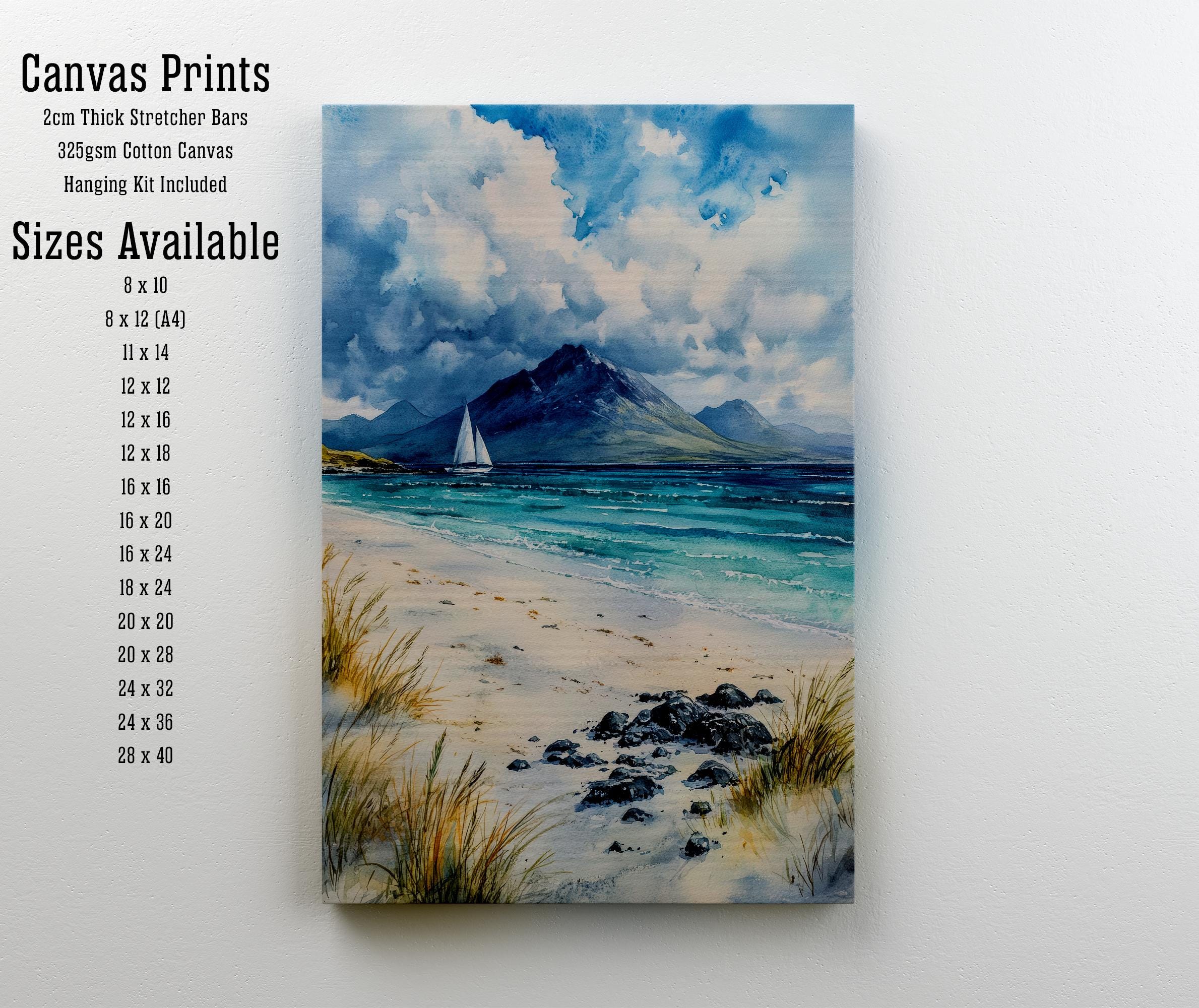 Isle of Arran Watercolour Painting Poster Scotland Wall Art Coastal Landscape Print Gift for UK Travel Lovers and Fans of Scenic Scottish