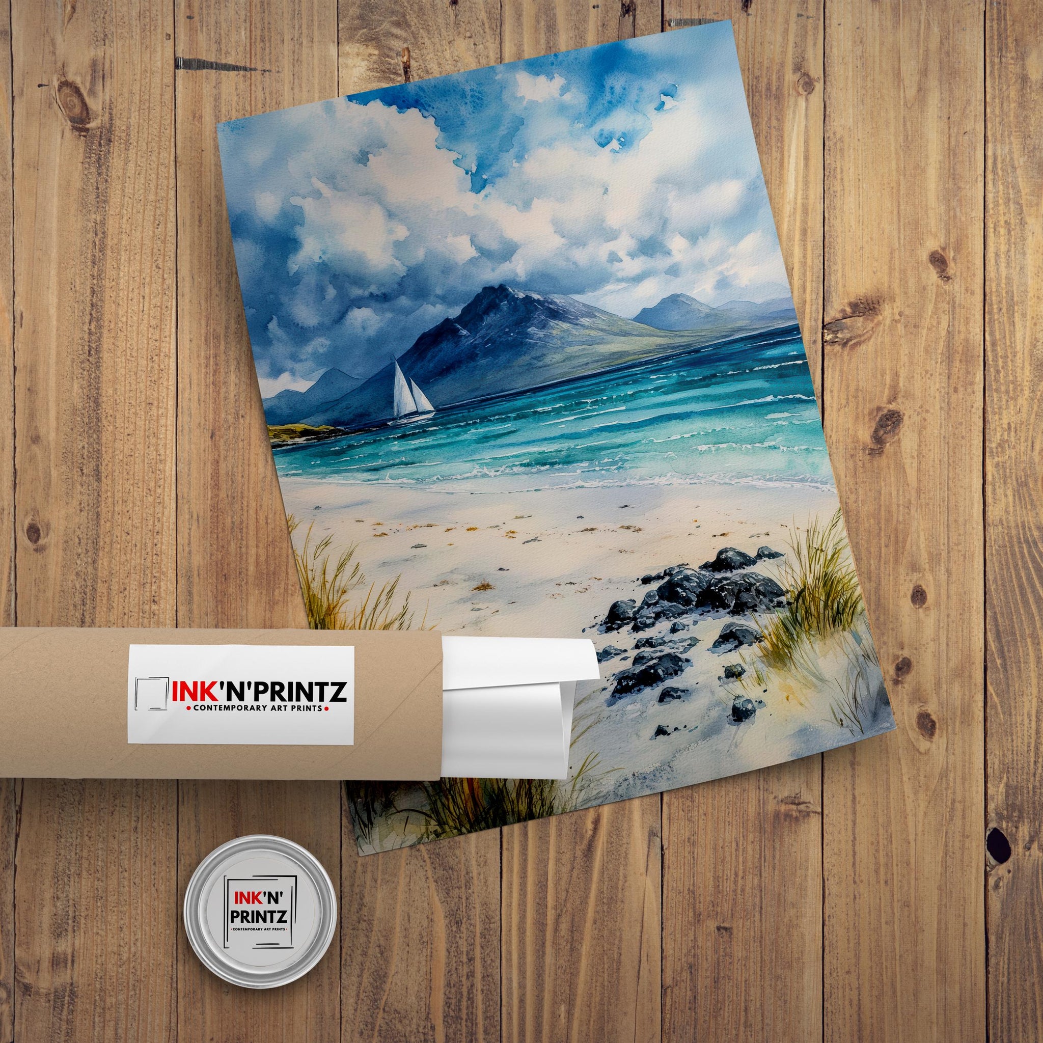 Isle of Arran Watercolour Painting Poster Scotland Wall Art Coastal Landscape Print Gift for UK Travel Lovers and Fans of Scenic Scottish