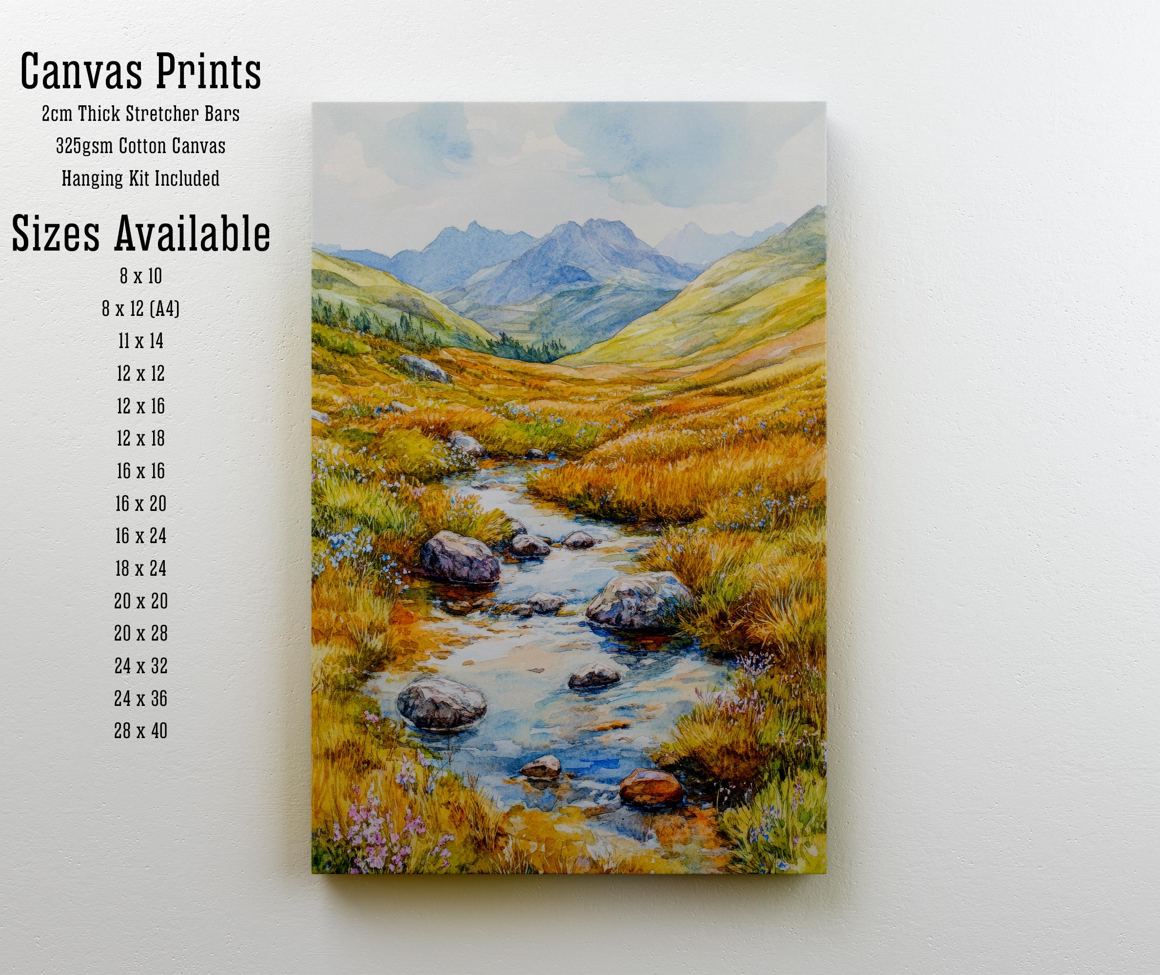 Lake District Watercolour Painting Poster England Wall Art Countryside Landscape Print Gift for UK Travel Lovers and Fans of Scenic Cumbrian