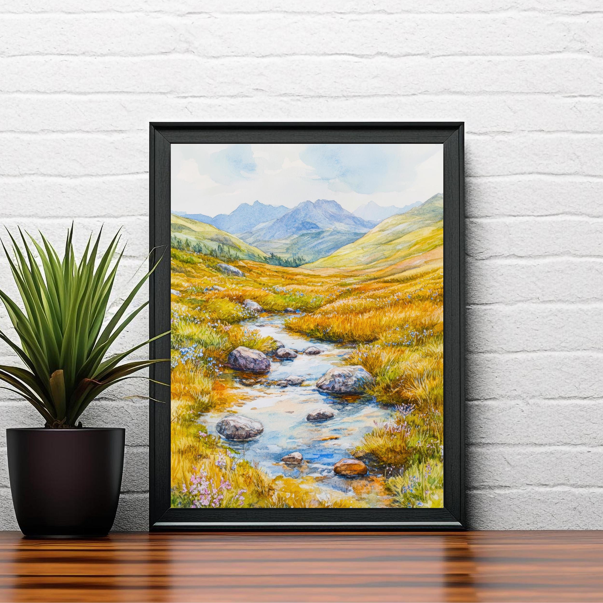 Lake District Watercolour Painting Poster England Wall Art Countryside Landscape Print Gift for UK Travel Lovers and Fans of Scenic Cumbrian