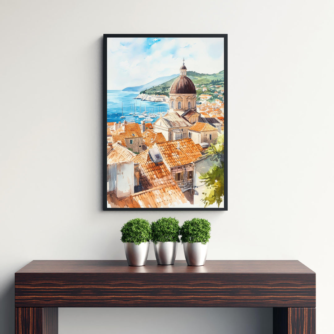 Dubrovnik Old Town Watercolor Art Print, Croatia Travel Painting, Adriatic Sea Wall Decor, Cityscape Gift