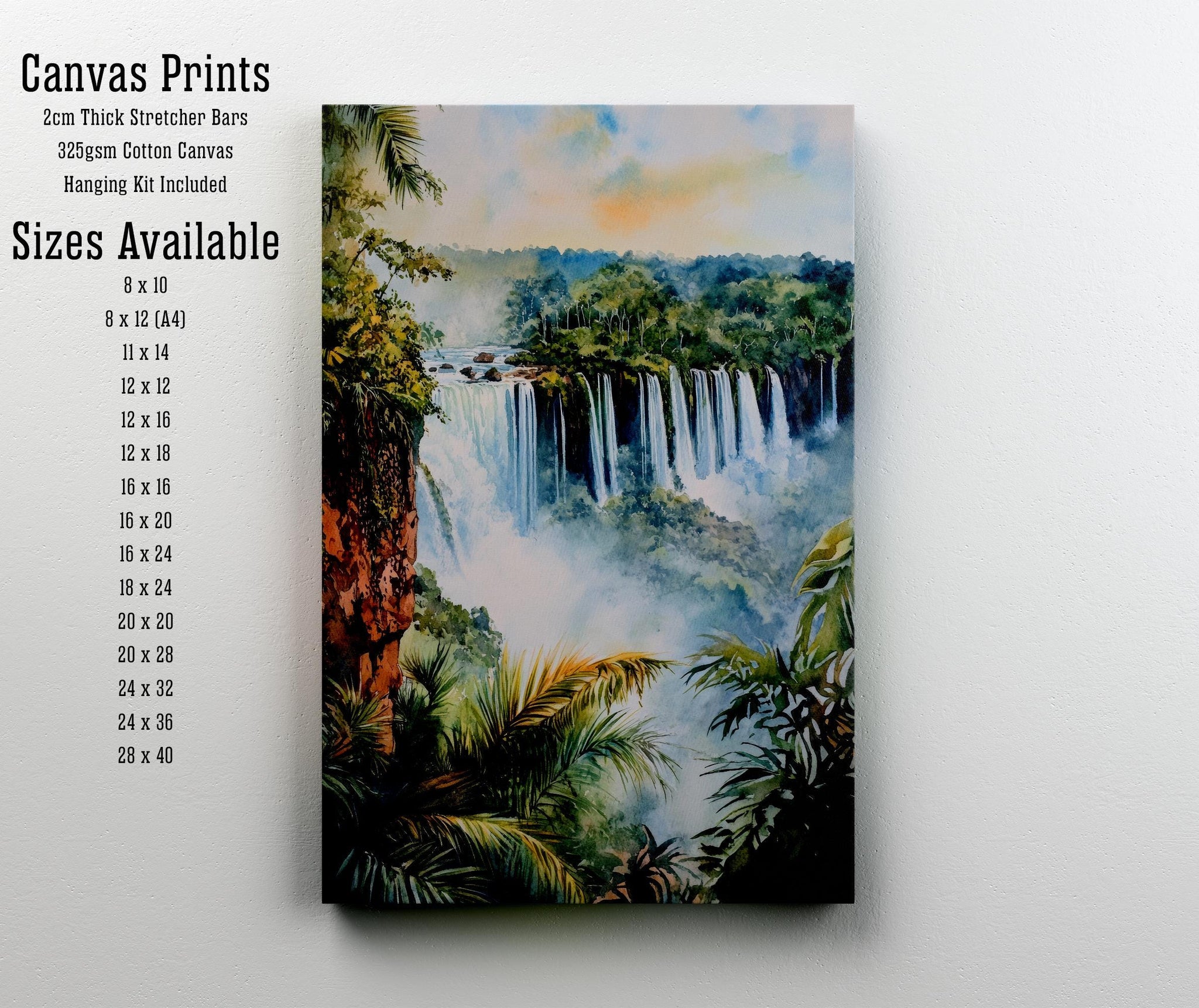 Iguazu Falls Watercolor Art Print, Brazil Argentina Nature Painting, Waterfall Wall Decor, Travel Gift