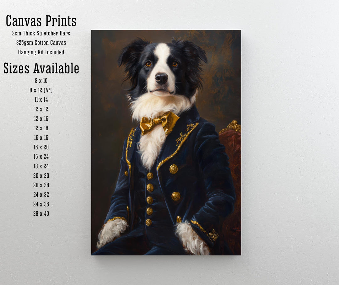 Regal Border Collie Portrait Print Victorian Pet Art Funny Dog Wall Art Dark Academia Decor