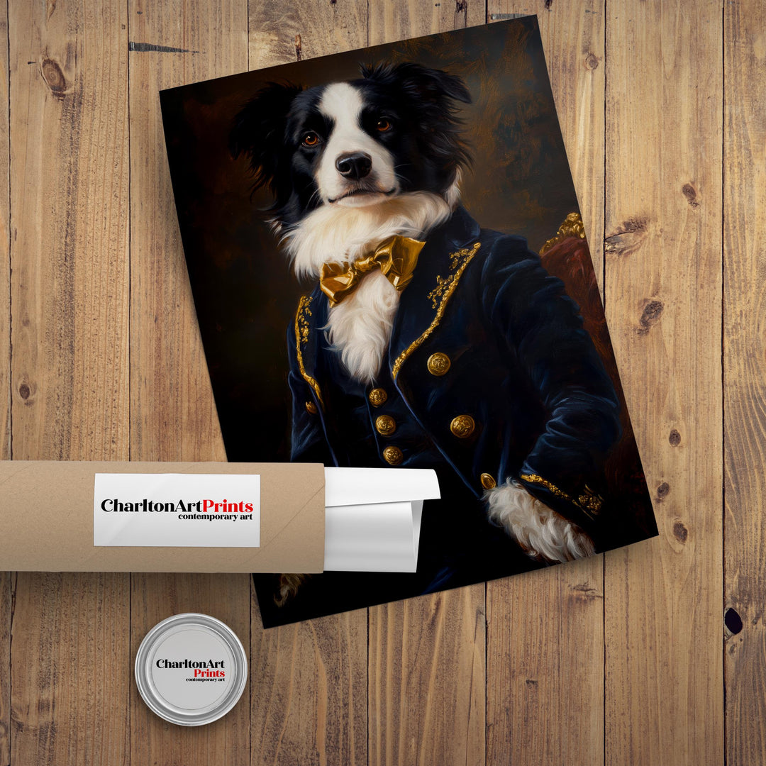Regal Border Collie Portrait Print Victorian Pet Art Funny Dog Wall Art Dark Academia Decor