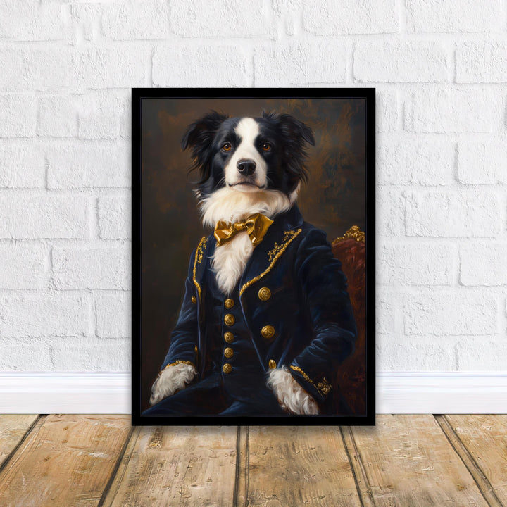 Regal Border Collie Portrait Print Victorian Pet Art Funny Dog Wall Art Dark Academia Decor