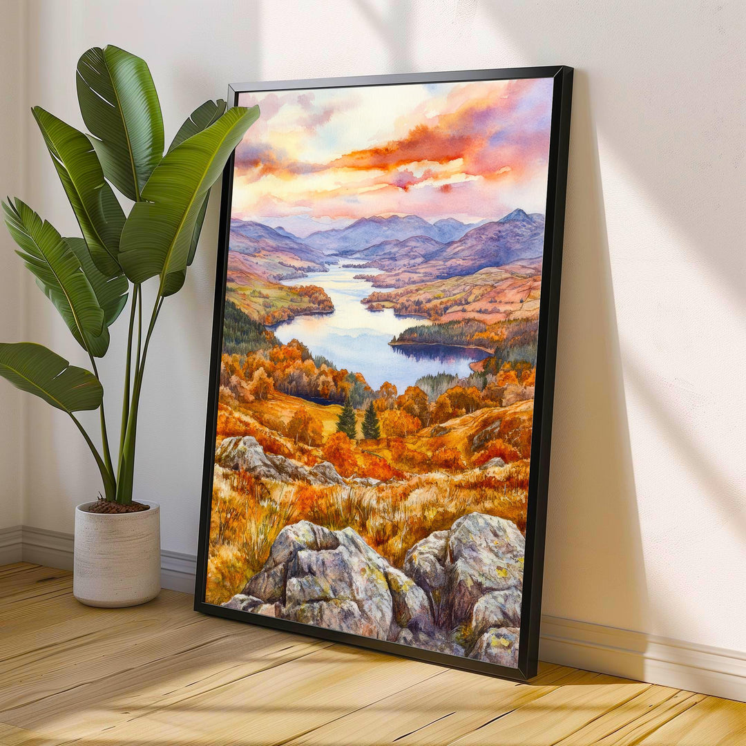 Loughrigg Fell Watercolour Painting Poster Lake District England Wall Art Countryside Landscape Print Gift for UK Travel Lovers