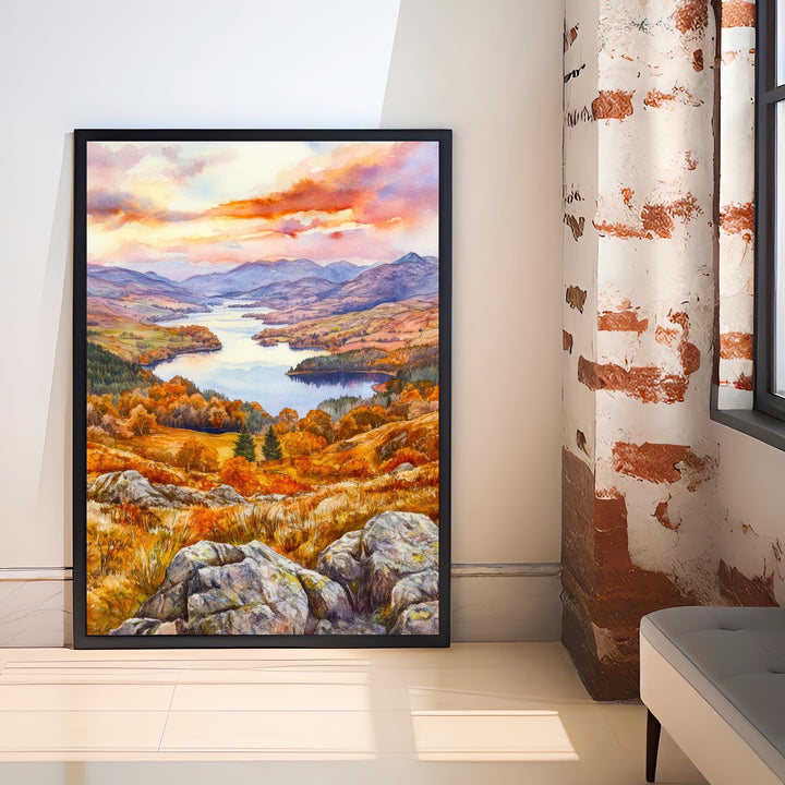 Loughrigg Fell Watercolour Painting Poster Lake District England Wall Art Countryside Landscape Print Gift for UK Travel Lovers
