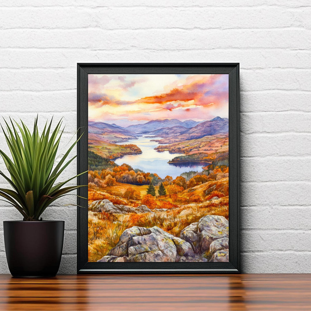 Loughrigg Fell Watercolour Painting Poster Lake District England Wall Art Countryside Landscape Print Gift for UK Travel Lovers