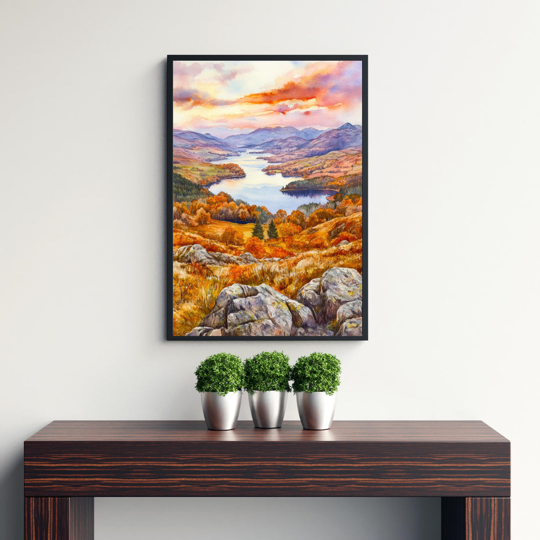 Loughrigg Fell Watercolour Painting Poster Lake District England Wall Art Countryside Landscape Print Gift for UK Travel Lovers