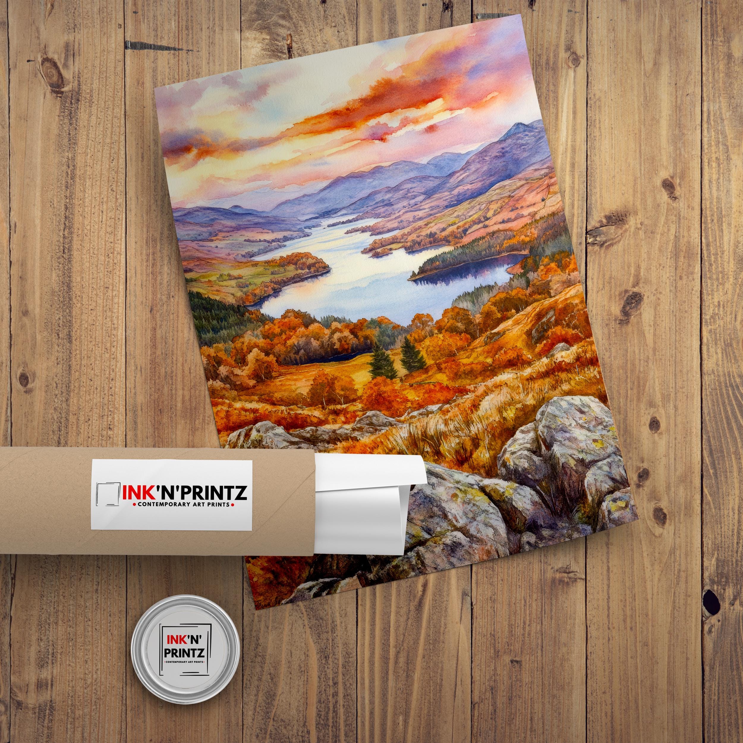 Loughrigg Fell Watercolour Painting Poster Lake District England Wall Art Countryside Landscape Print Gift for UK Travel Lovers