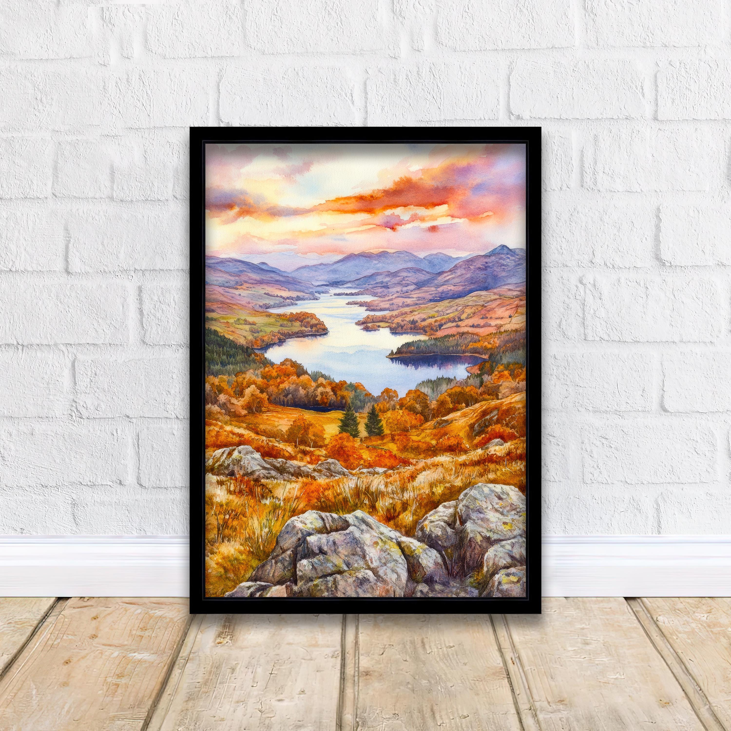 Loughrigg Fell Watercolour Painting Poster Lake District England Wall Art Countryside Landscape Print Gift for UK Travel Lovers