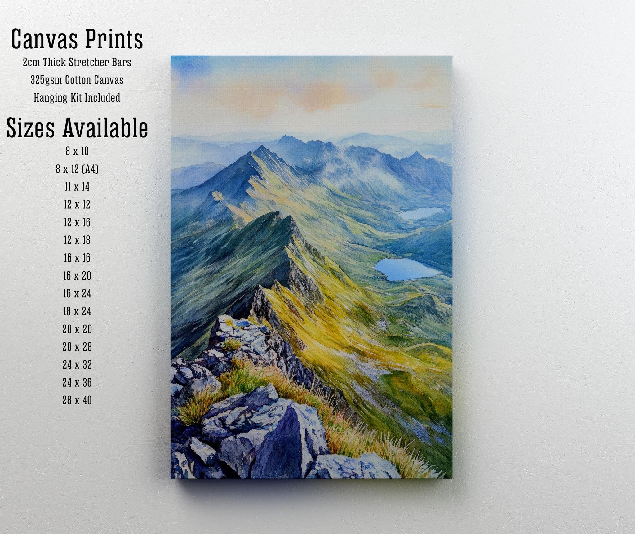 Snowdon Watercolour Painting Poster Wales Wall Art National Park Mountain Landscape Print Gift for UK Travel Lovers and Fans of Scenic