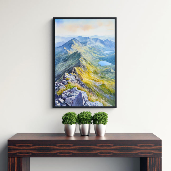 Snowdon Watercolour Painting Poster Wales Wall Art National Park Mountain Landscape Print Gift for UK Travel Lovers and Fans of Scenic
