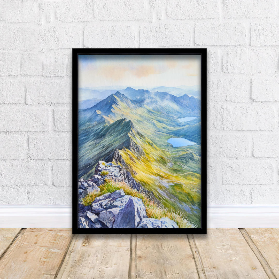 Snowdon Watercolour Painting Poster Wales Wall Art National Park Mountain Landscape Print Gift for UK Travel Lovers and Fans of Scenic