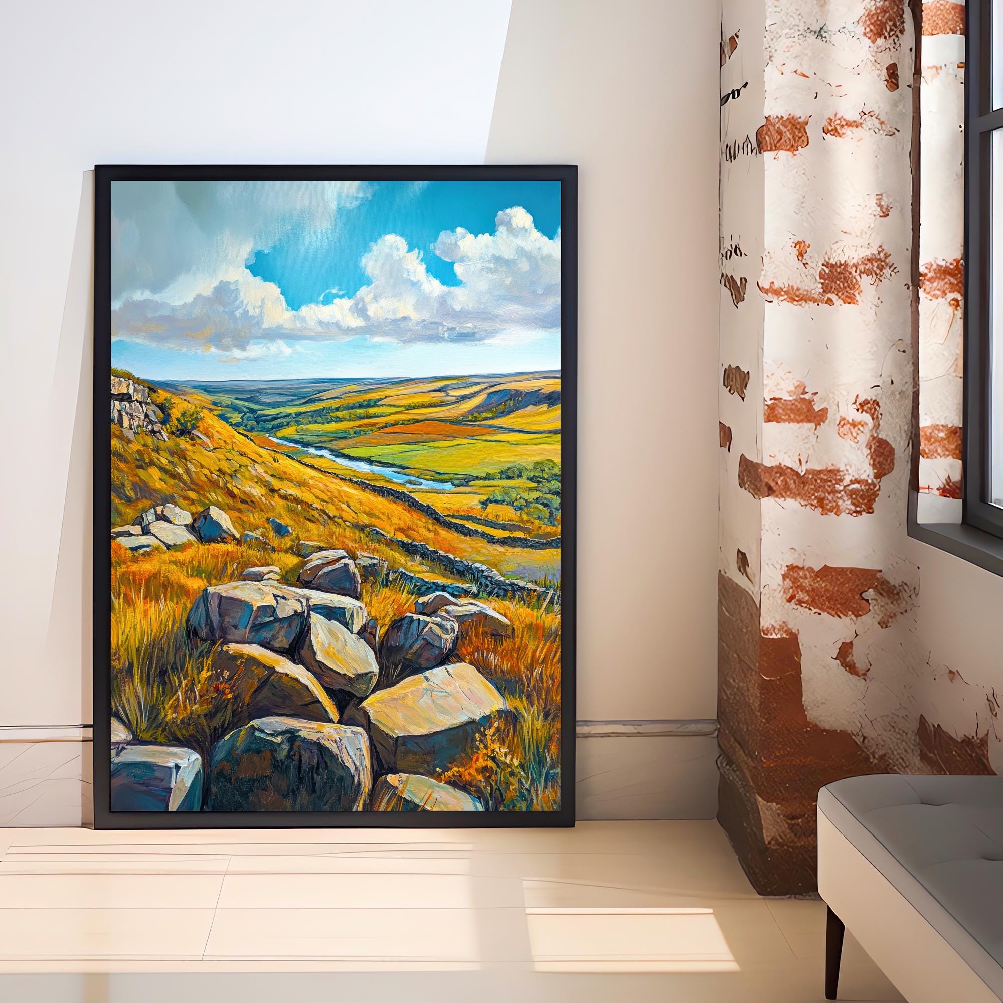 Peak District Oil Painting Poster England Wall Art National Park Countryside Landscape Print Gift for UK Travel Lovers and Fans of Scenic