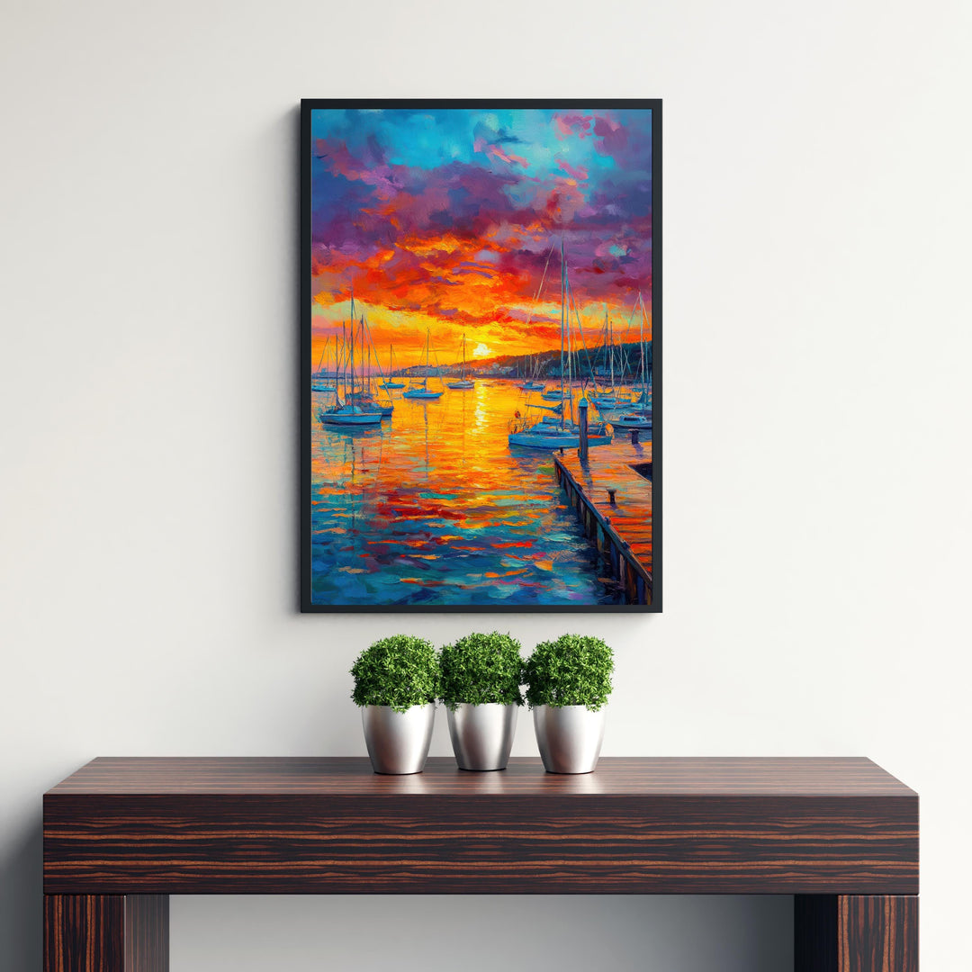 Poole Harbour Oil Painting Poster Dorset England Wall Art Coastal Landscape Print Gift for UK Travel Lovers and Fans of Scenic British