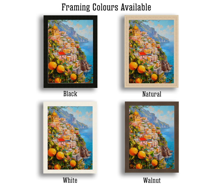 Positano Oil Painting Poster Amalfi Coast Italy Wall Art Mediterranean Village Print Gift for Europe Travel Lovers and Fans of Scenic