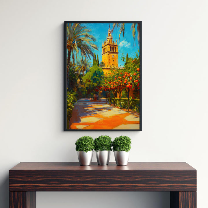 Seville Spain Oil Painting Poster Andalusia Wall Art Historic City Landscape Print Gift for Europe Travel Lovers and Fans of Scenic Spanish