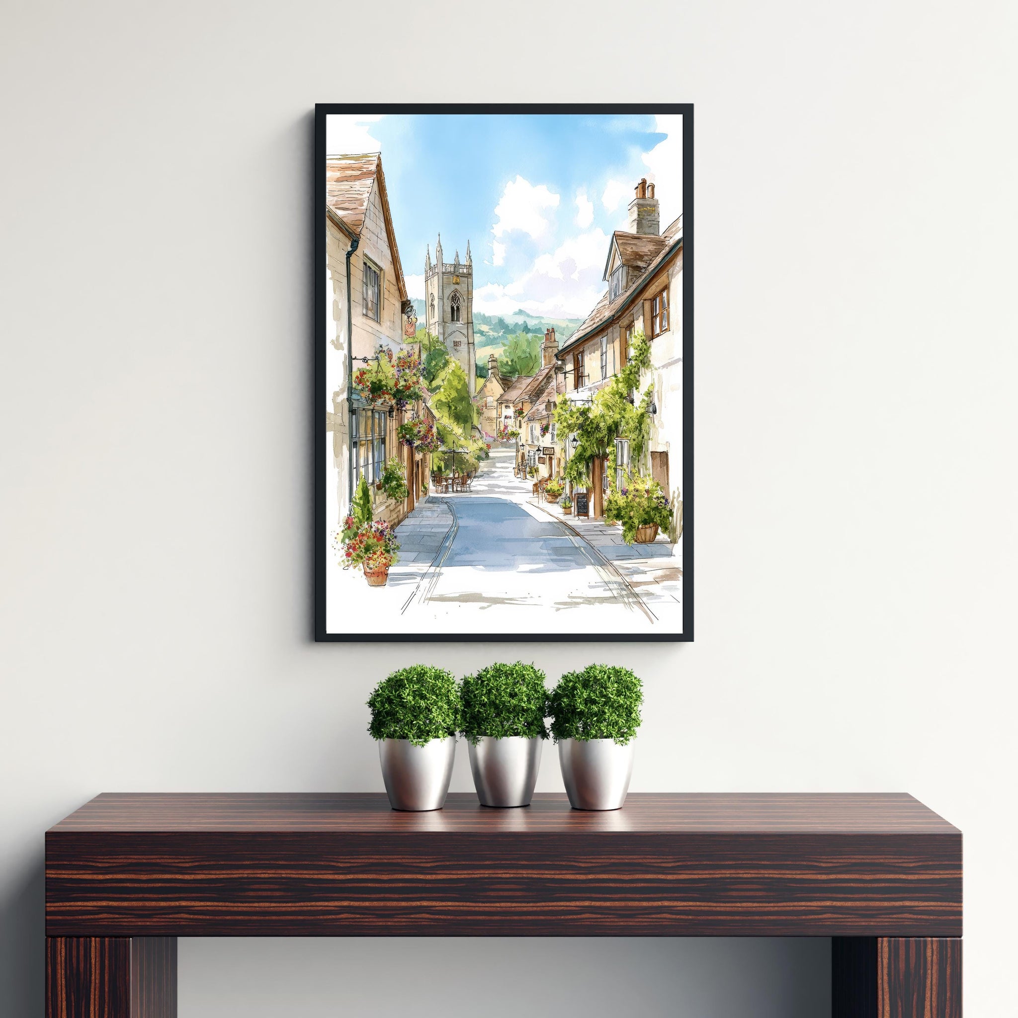 Winchcombe in Cotswolds Watercolour Painting Poster England Wall Art Countryside Village Print Gift for UK Travel Lovers
