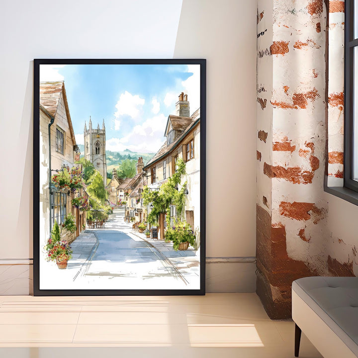 Winchcombe in Cotswolds Watercolour Painting Poster England Wall Art Countryside Village Print Gift for UK Travel Lovers