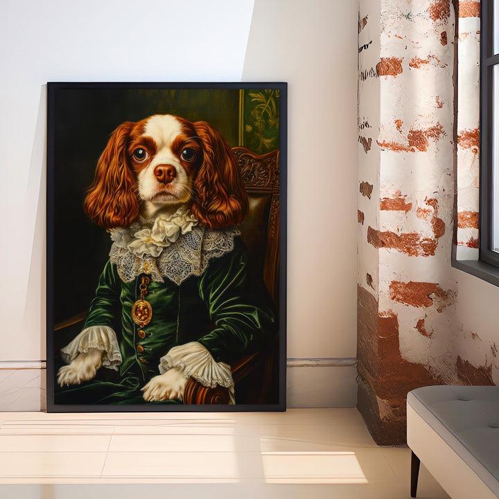 Cavalier King Charles Portrait Print Regal Dog Wall Art Renaissance Pet Art Funny Dog Gift Dark Academia Decor