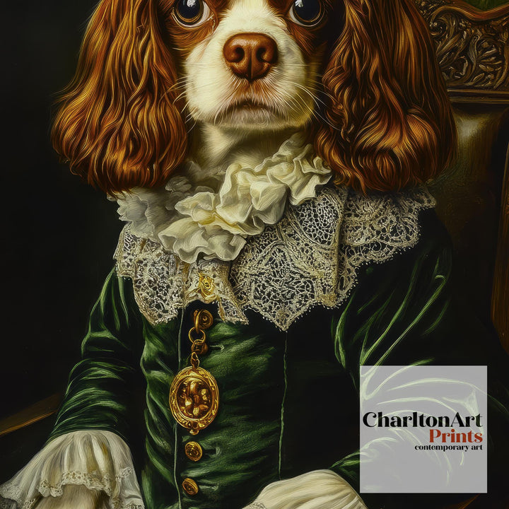 Cavalier King Charles Portrait Print Regal Dog Wall Art Renaissance Pet Art Funny Dog Gift Dark Academia Decor